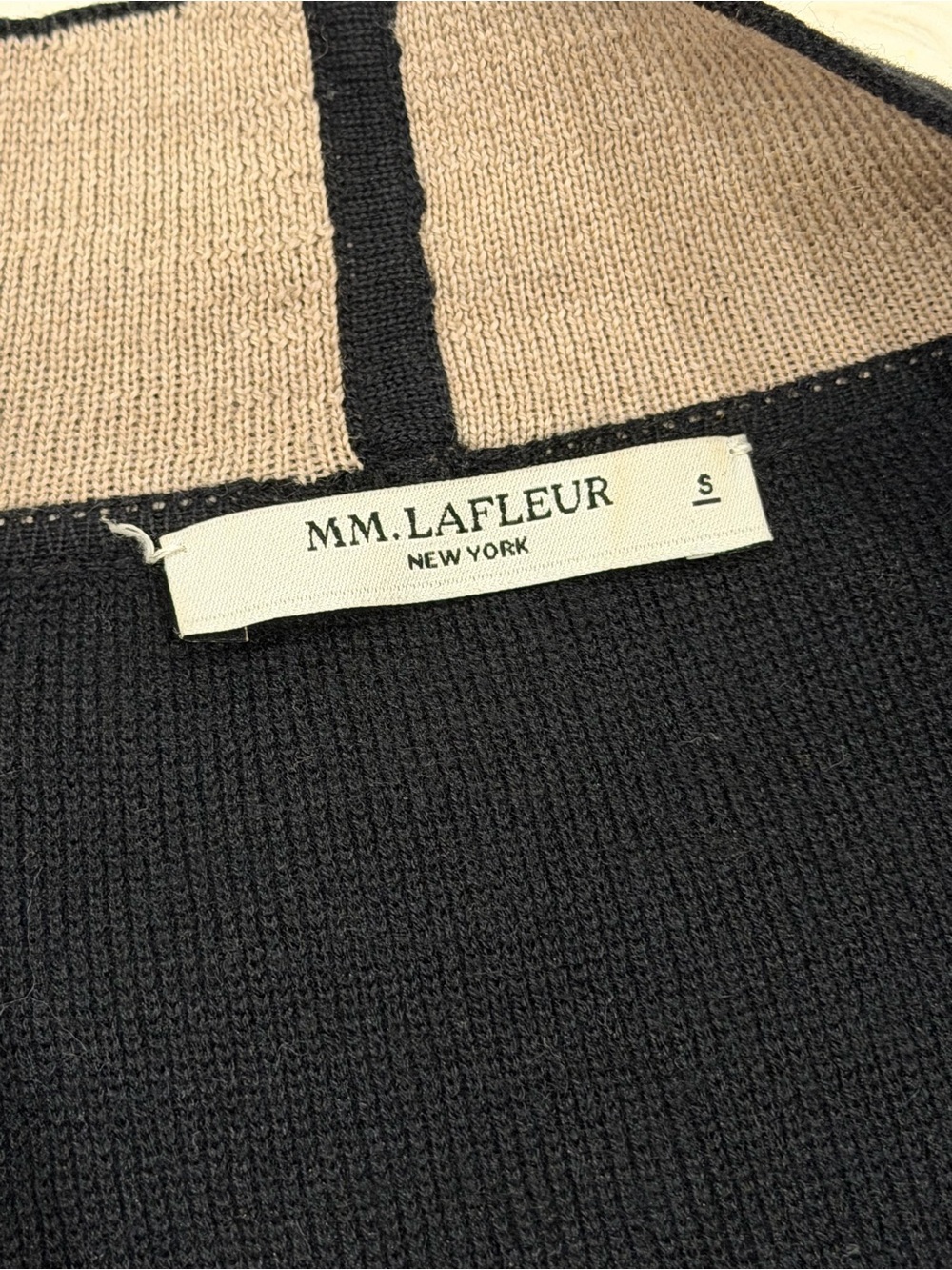 MM LaFleur O’Keeffe Sweater Coat Small Black Tan Wool Silk Cashmere Cardigan - Picture 8 of 10